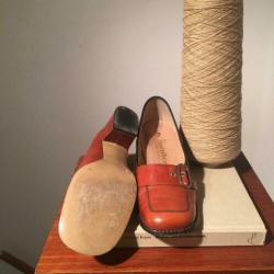 Vintage leren pumps cognac met gesp mt 38