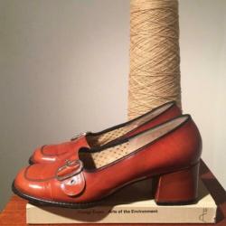 Vintage leren pumps cognac met gesp mt 38