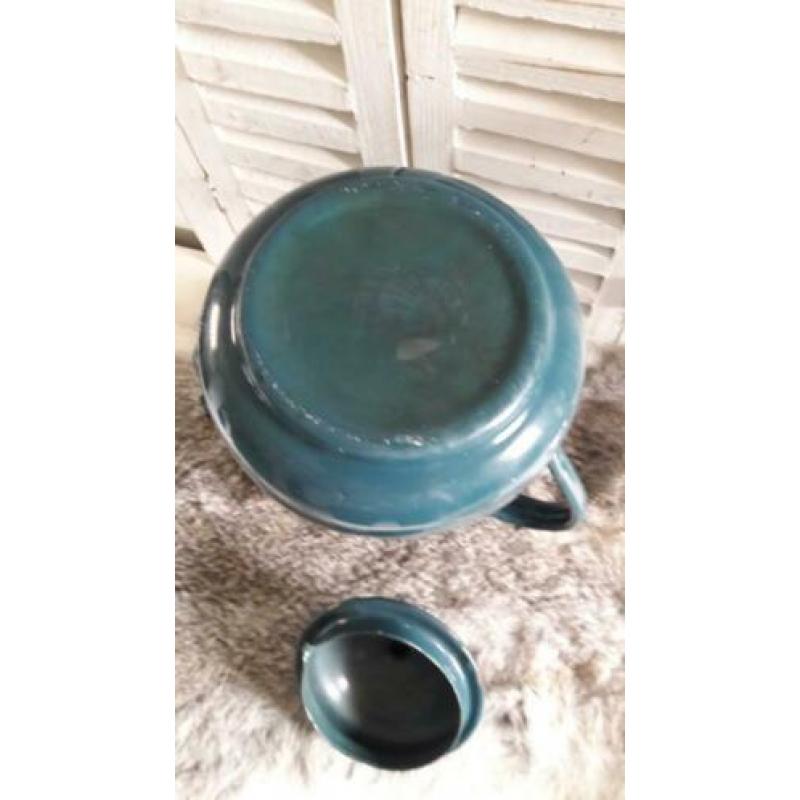 Emaille koffiekan petrol, puntgave petrol theepot