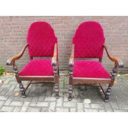 fauteuils vintage ,rood bekleed stuks