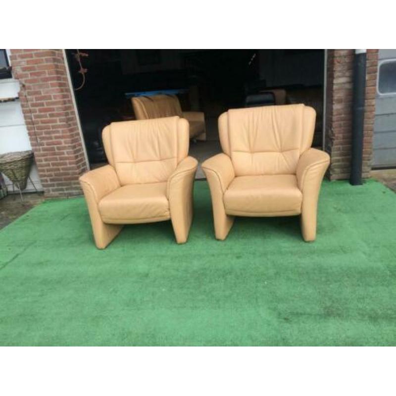 Creme leren fauteuils + gratis bezorging