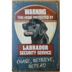 zwarte labrador hond security service reclamebord metaal