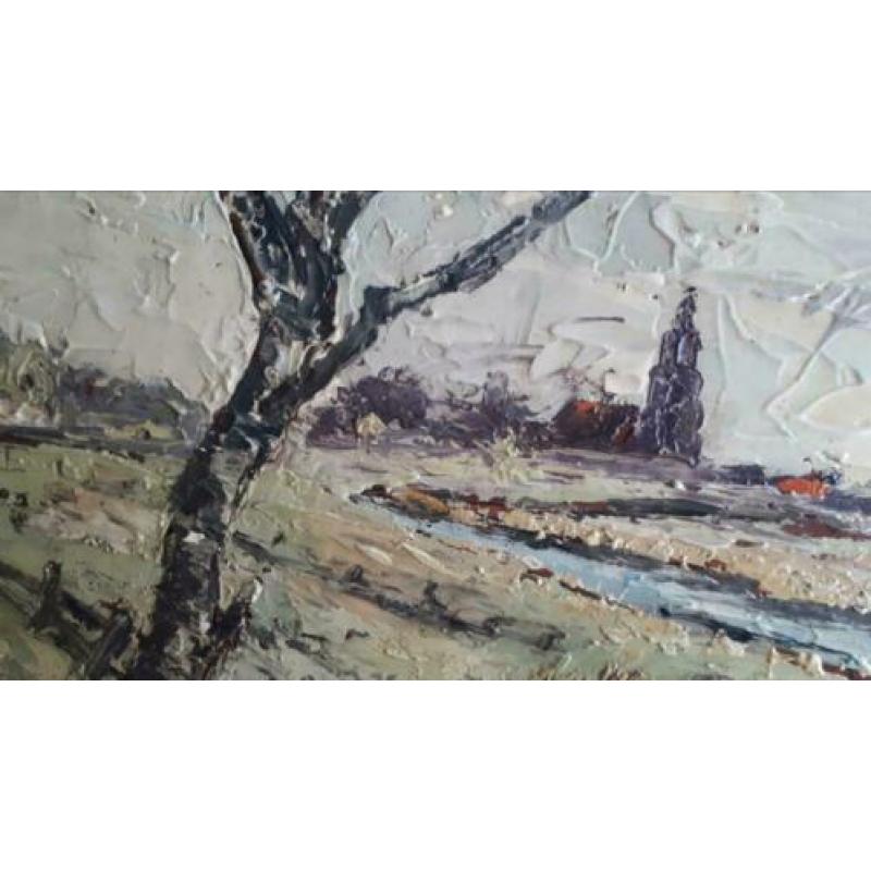 Kruiend ijs langs de rivier schilderij