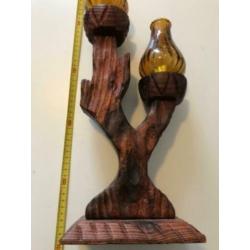 vintage French , dark wood candlestick holder