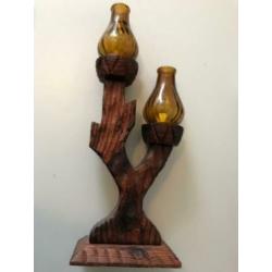 vintage French , dark wood candlestick holder