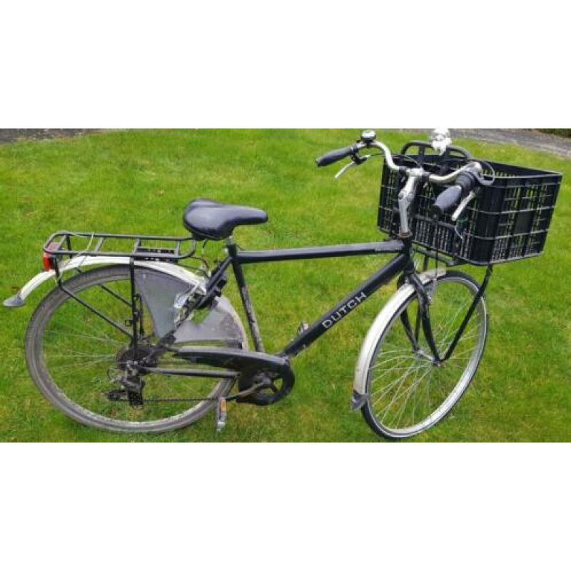 Herenfiets, 5 versnellingen, knijpremmen, fietskrat