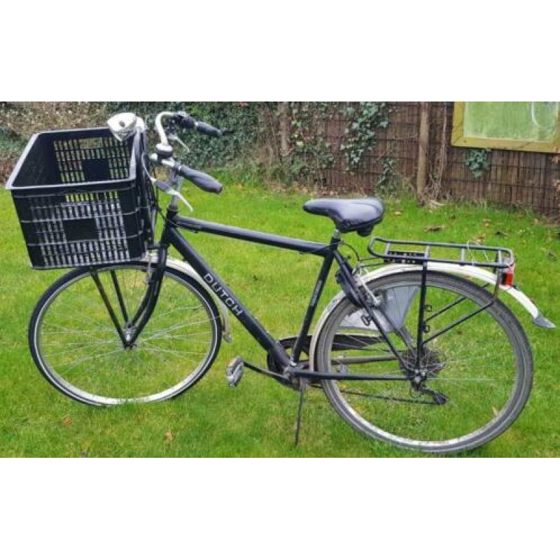 Herenfiets, 5 versnellingen, knijpremmen, fietskrat