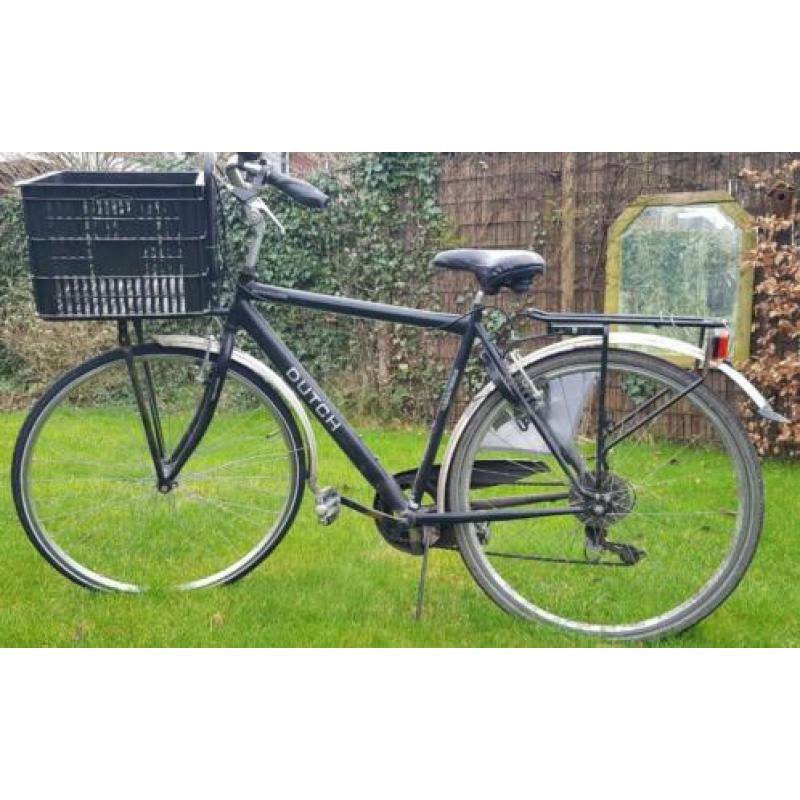 Herenfiets, 5 versnellingen, knijpremmen, fietskrat