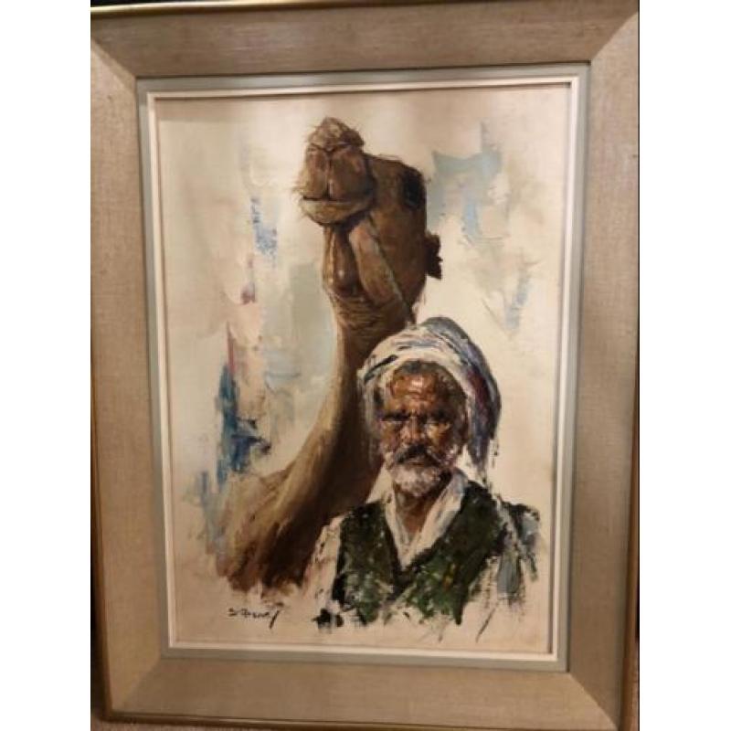 Geweldig schilderij Cyrus Afsary 1940 Arabier met kammeel